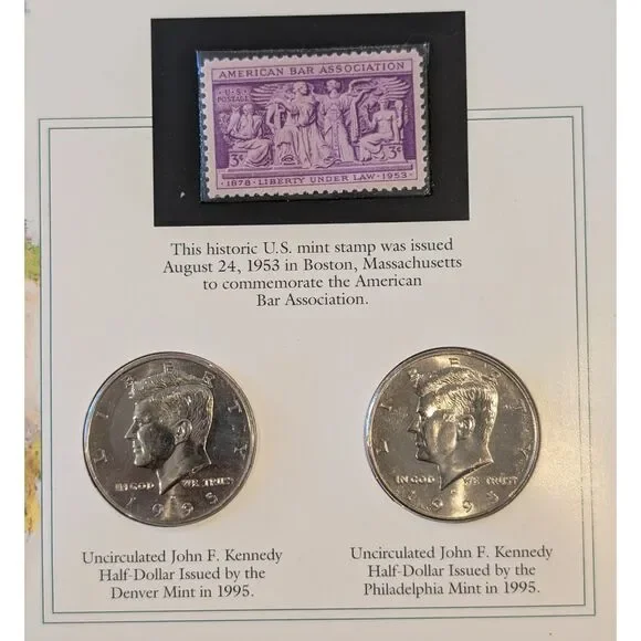 JFK Commemorative Set • 1995 Half Dollars + ABA Stamp Panel • Liberty Under Law - Picture 2 of 3